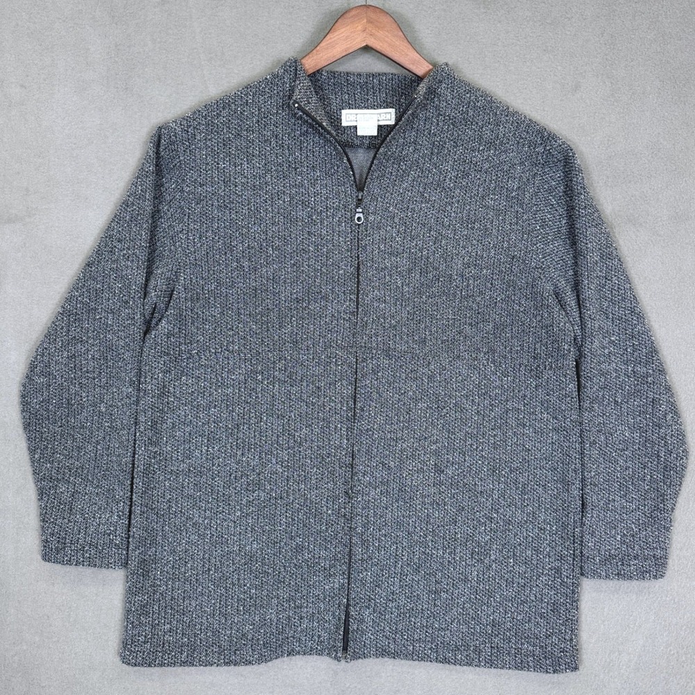 Vintage Dress Barn Cardigan Sweater Women L Gray Full Zip Peasant Cottagecore